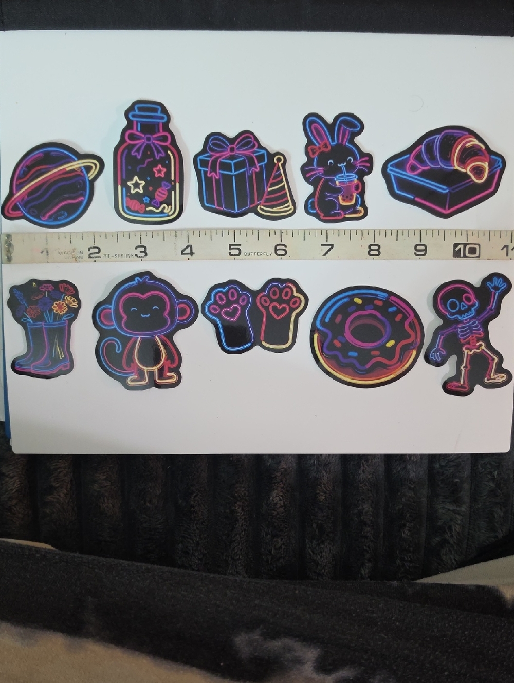 Neon Vinyl Sticker Set - Cute Icons (Planet, Donut, Bunny, Monkey) Lot Of Ten